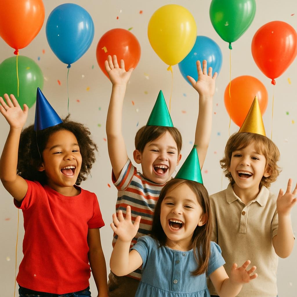 Children wearing party ha
