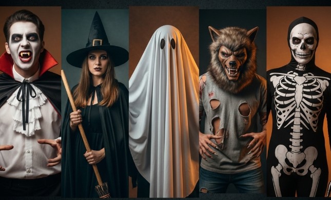 Collage of trending Halloween costumes for 2025.
