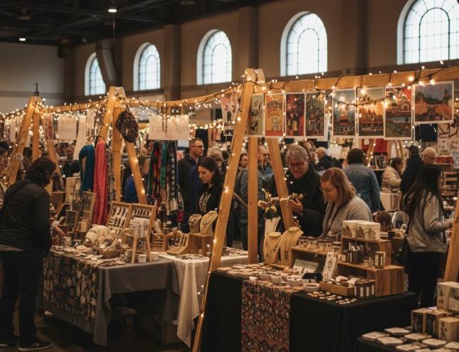 Holiday stalls with handmade goods