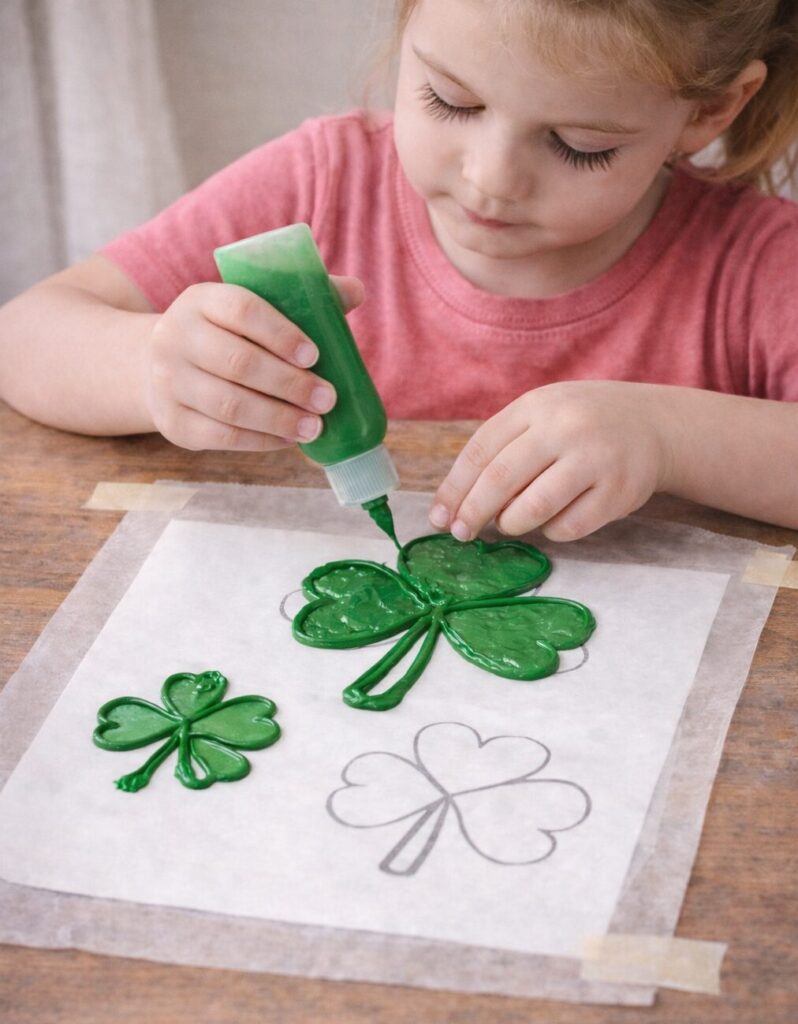 Children doing shamrock crafts