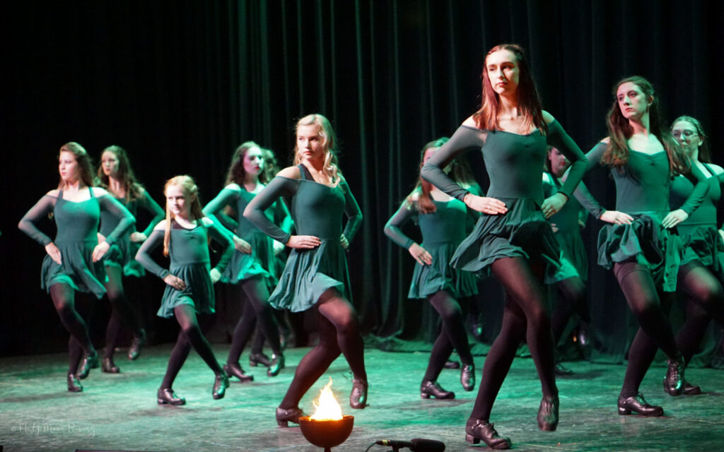 Irish dancers mid-performance